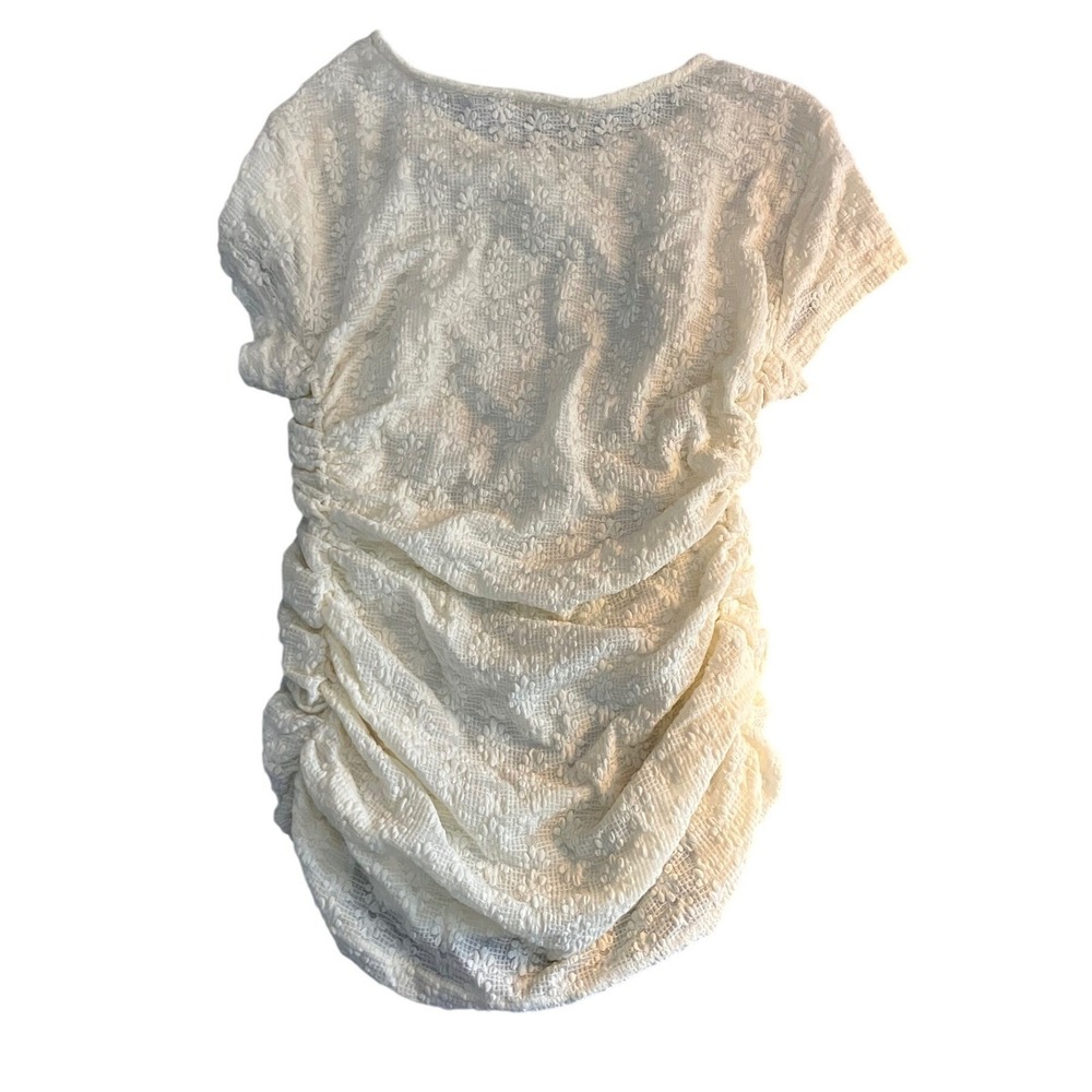 By Together Ivory Floral Lace Ruched Short Sleeve Top S Coquette Feminine Summer - Picture 2 of 6